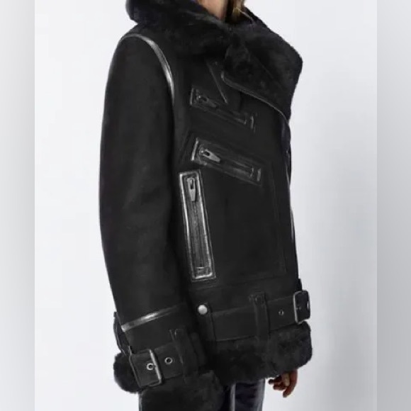 The Arrivals Moya Suede Black Shearling Jacket - Picture 4 of 12